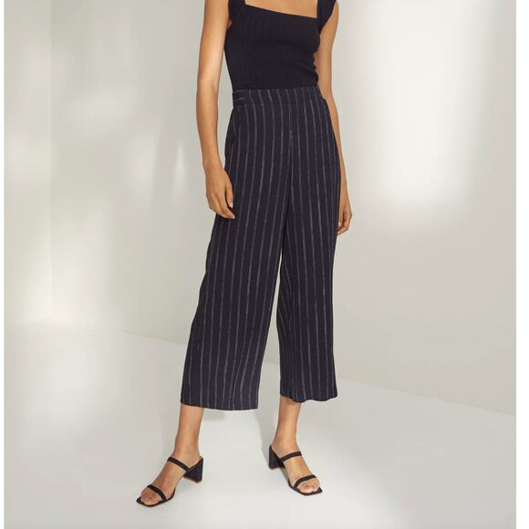 WILFRED x ARITZIA Faun Wide Leg Pinstripe Pants Navy Blue {RR45} - Picture 1 of 8